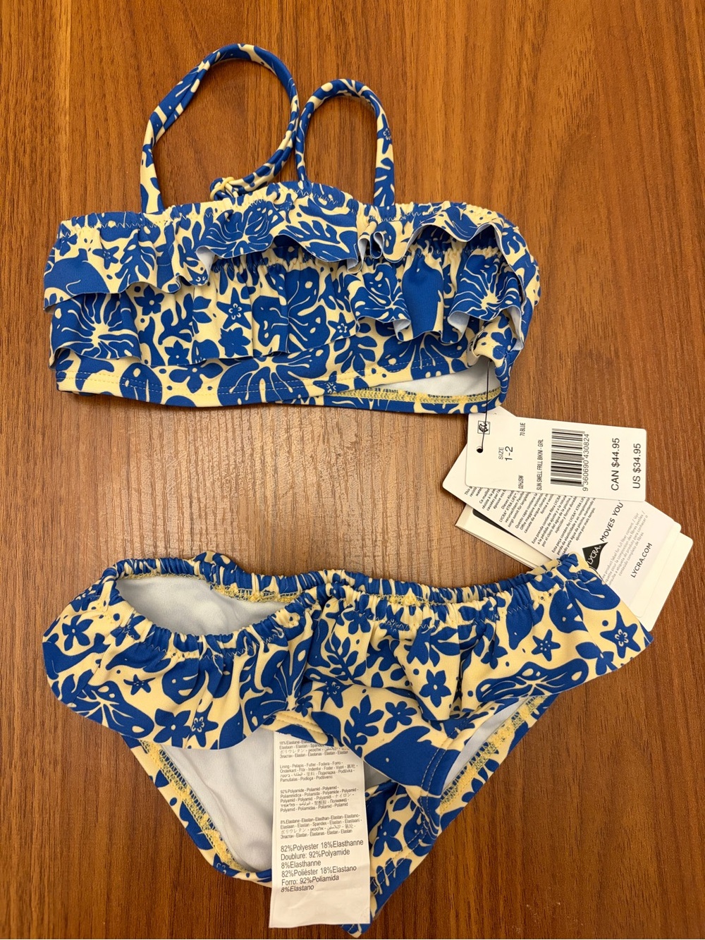 Rip Curl Girls Blue and Cream Floral Ruffle Bikini Set